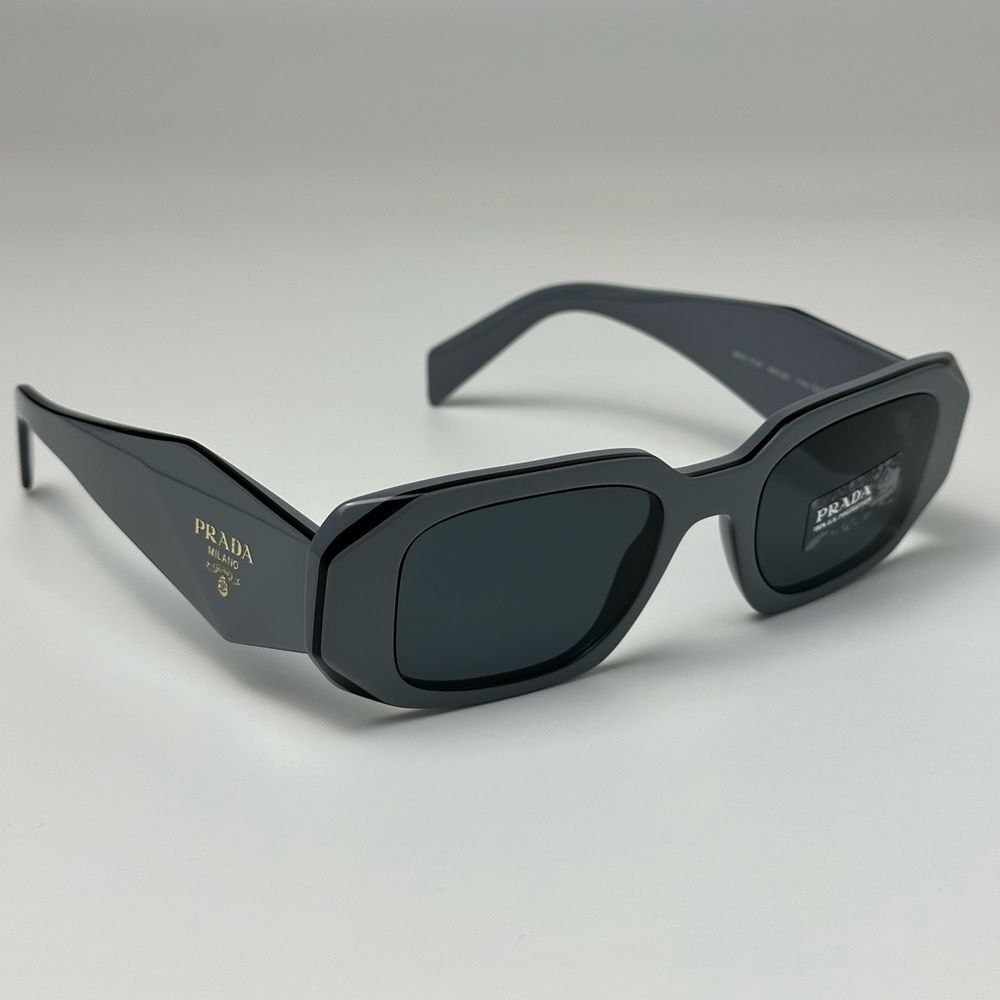 Prada Matte Gray Geometric Sunglasses with Black Lenses - Picture 3 of 14